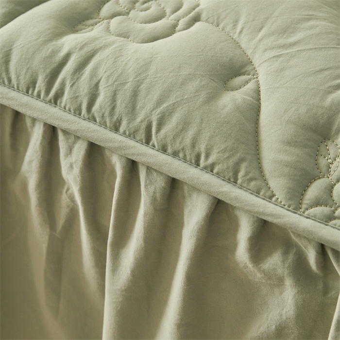 91家纺网 家纺一手货源 找家纺 3C 2024新款玫瑰水洗棉床裙式床笠 抹茶绿