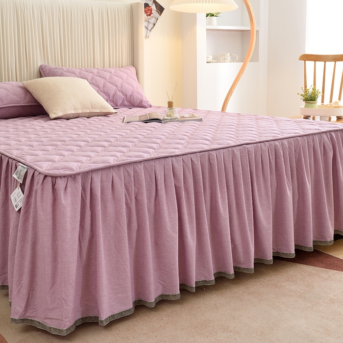 91家纺网 家纺一手货源 找家纺 3C 2024新款风车抗菌水洗棉床裙  紫色