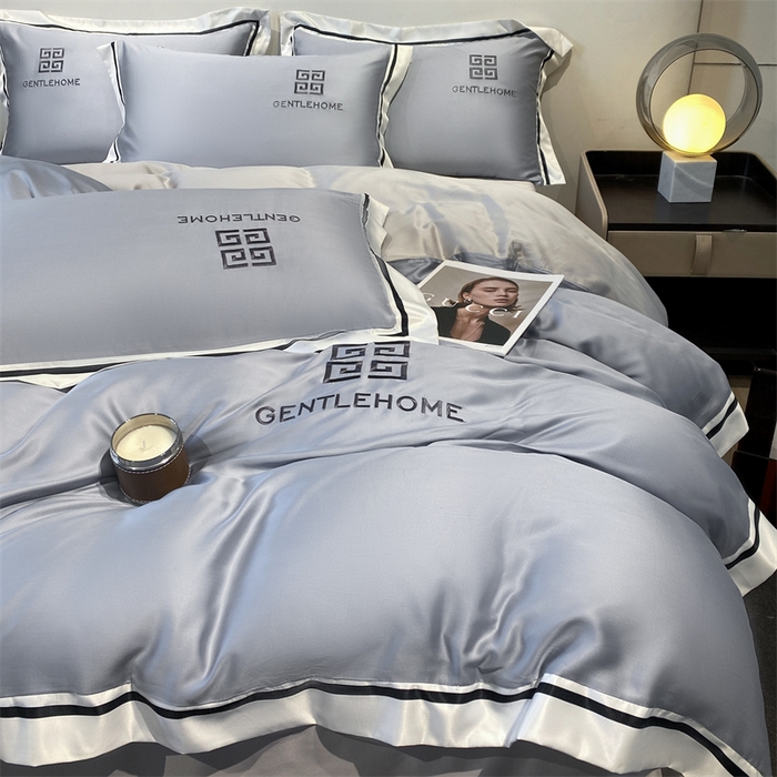 91家纺网 家纺一手货源 找家纺 笙意家纺 2025新款水洗真丝宽边四件套-挪威系列 挪威-海清+山灰