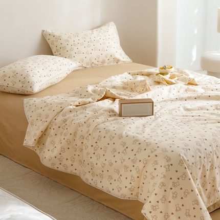 优被业 2025新款全棉13372大豆夏被四件套小碎花系列 小贝熊