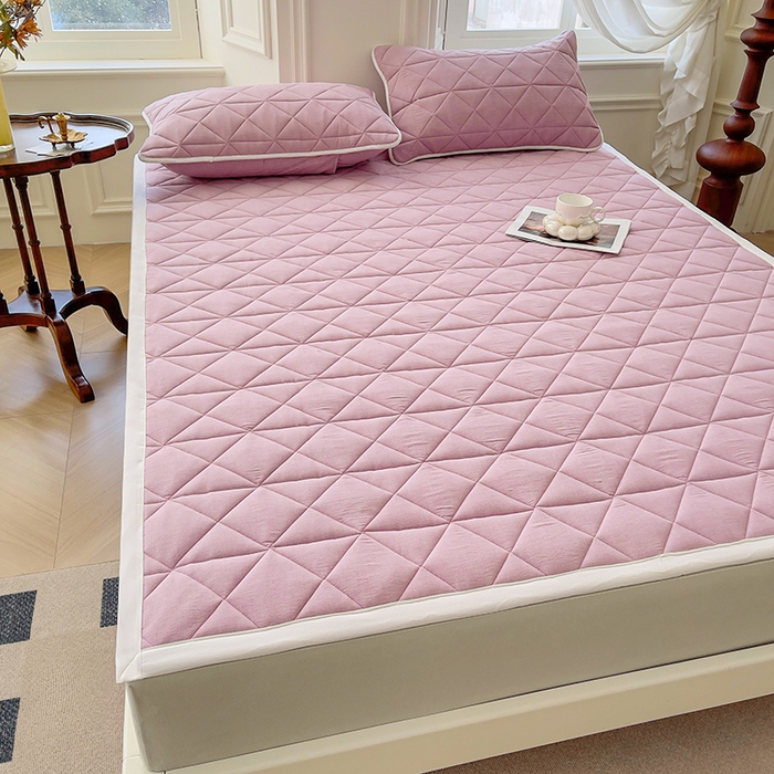 91家纺网 家纺一手货源 找家纺 3C 2024新款全棉夹棉大豆床护垫 香芋紫