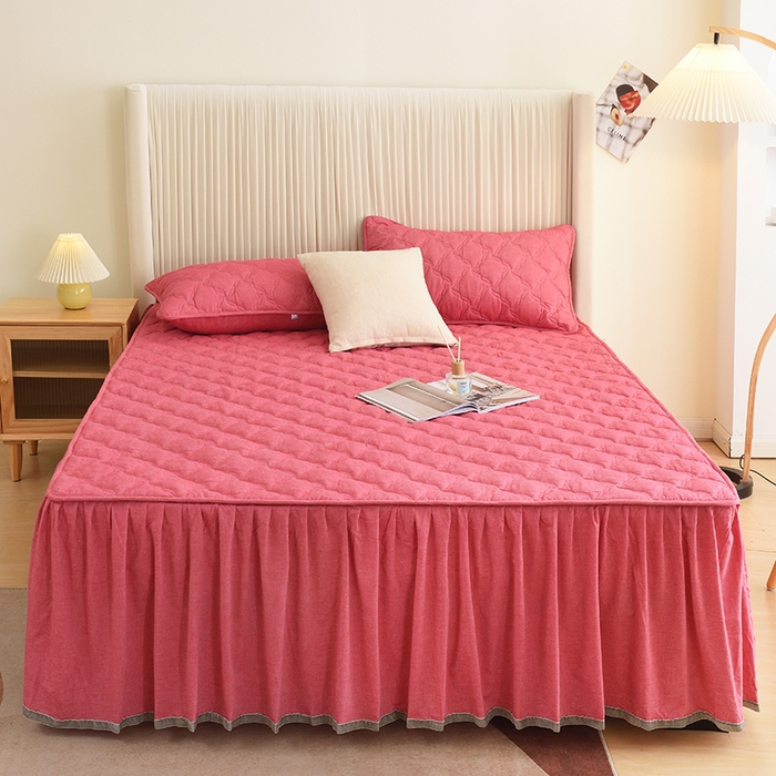 91家纺网 家纺一手货源 找家纺 3C 2024新款风车抗菌水洗棉床裙  红豆沙