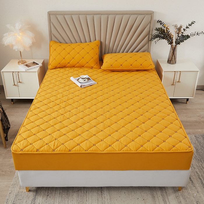 91家纺网 家纺一手货源 找家纺 3C 2024新款H标刺绣床笠 柠檬黄