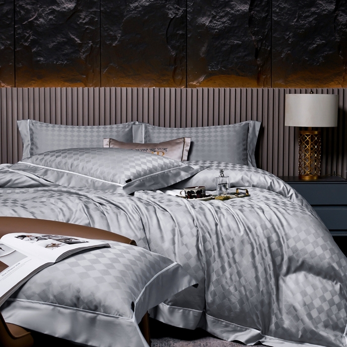 91家纺网 家纺一手货源 找家纺 U品汇 2024新款100支长绒棉提花四件套 斐乐-冰川银