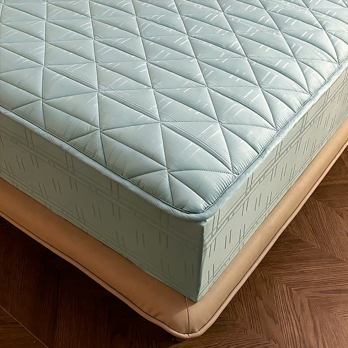 91家纺网 家纺一手货源 找家纺 3C 2024新款夹棉60提花床笠 青绿