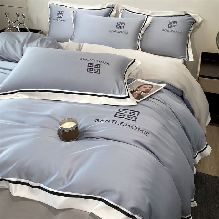 91家纺网 家纺一手货源 找家纺 笙意家纺 2025新款水洗真丝宽边四件套-挪威系列 挪威-海清+山灰