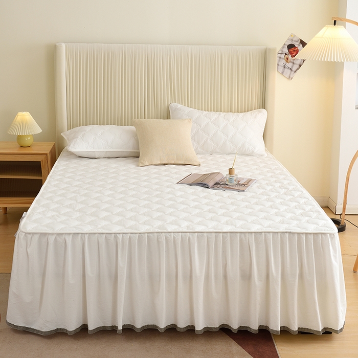 91家纺网 家纺一手货源 找家纺 3C 2024新款风车抗菌水洗棉床裙  珍珠白