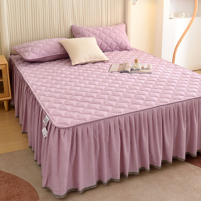 91家纺网 家纺一手货源 找家纺 3C 2024新款风车抗菌水洗棉床裙  紫色