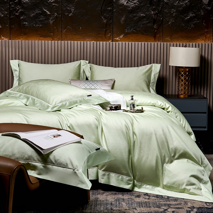 91家纺网 家纺一手货源 找家纺 U品汇 2024新款100支长绒棉提花四件套 莱雅-青翠绿