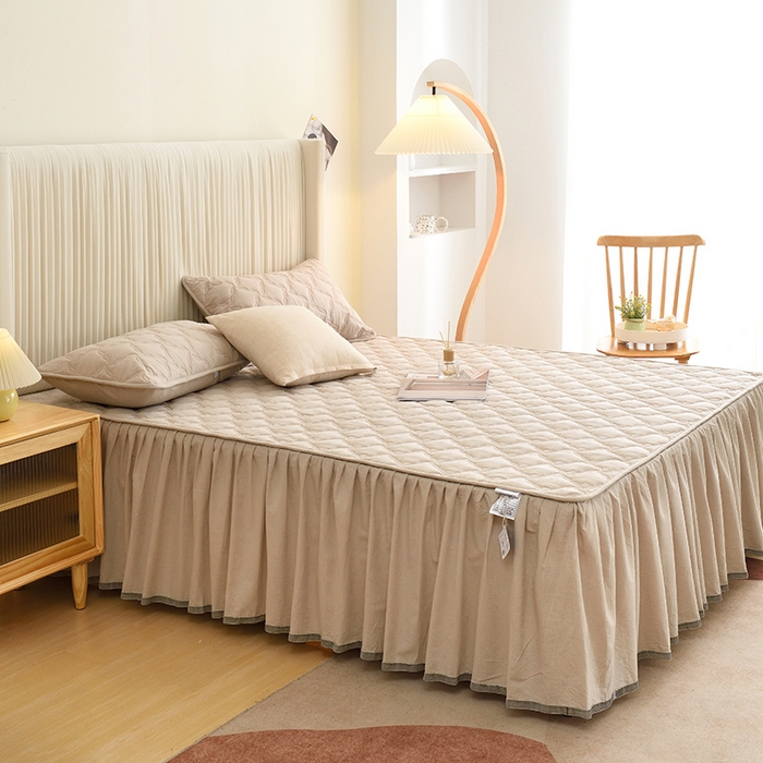 91家纺网 家纺一手货源 找家纺 3C 2024新款风车抗菌水洗棉床裙  清新灰