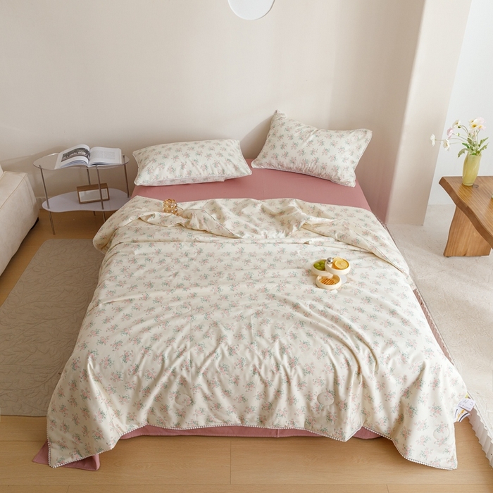 91家纺网 家纺一手货源 找家纺 优被业 2025新款全棉13372大豆夏被四件套小碎花系列 少女心