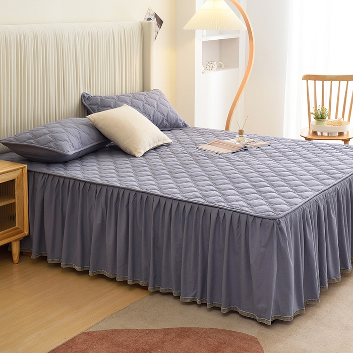 91家纺网 家纺一手货源 找家纺 3C 2024新款风车抗菌水洗棉床裙  蓝灰色