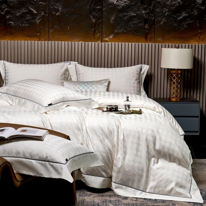 91家纺网 家纺一手货源 找家纺 U品汇 2024新款100支长绒棉提花四件套 斐乐-奶油白