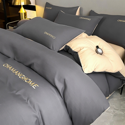 91家纺网 家纺一手货源 找家纺 （总）小久久（小九九） 2024新款时尚简约刺绣磨毛四件套-凯莉丝系列