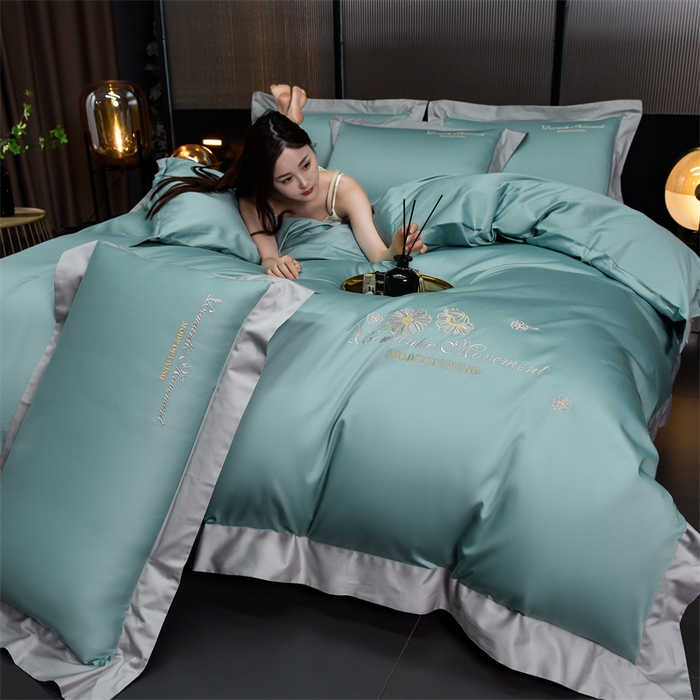 91家纺网 家纺一手货源 找家纺 瑞驰家纺2024新款长绒棉绣花四件套伊莎贝尔系列 伊莎贝尔-嫩绿