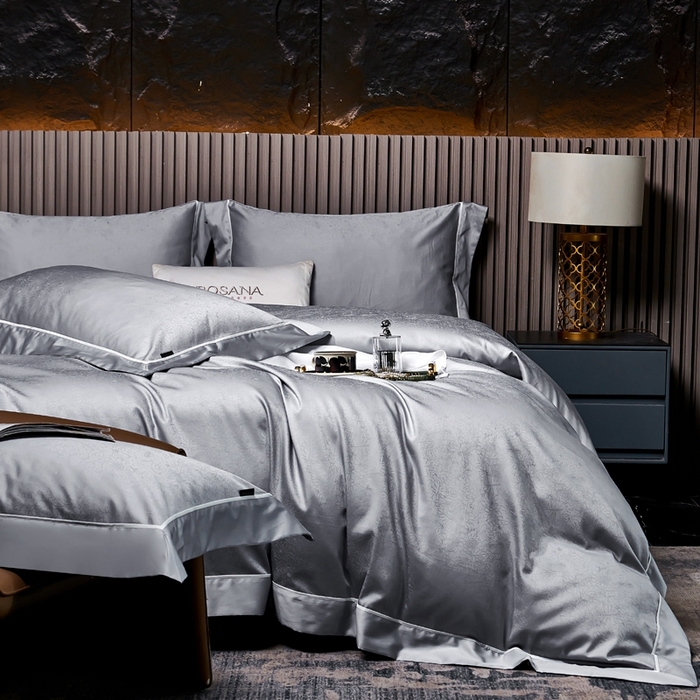 91家纺网 家纺一手货源 找家纺 U品汇 2024新款100支长绒棉提花四件套 莱雅-冰川银