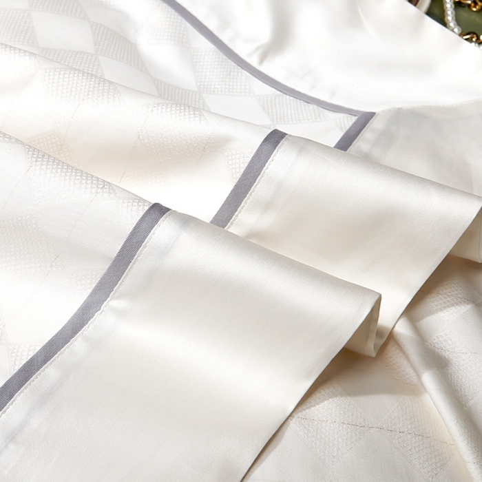 91家纺网 家纺一手货源 找家纺 U品汇 2024新款100支长绒棉提花四件套 斐乐-奶油白