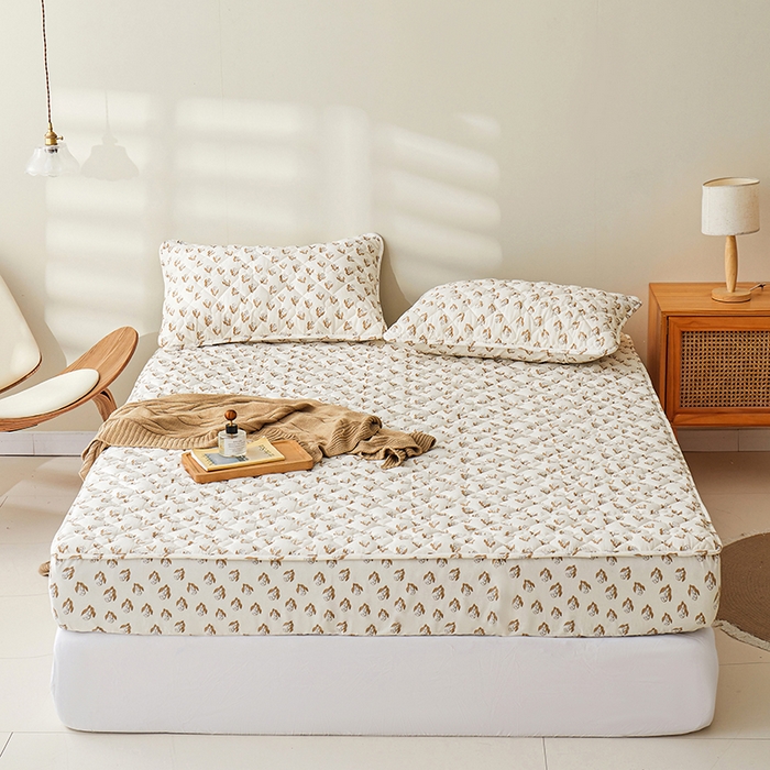 91家纺网 家纺一手货源 找家纺 3C 2024新款全棉水洗棉印花大豆床笠 铃兰花开