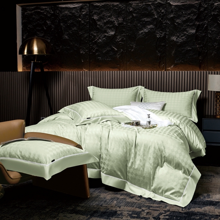 91家纺网 家纺一手货源 找家纺 U品汇 2024新款100支长绒棉提花四件套 斐乐-青翠绿