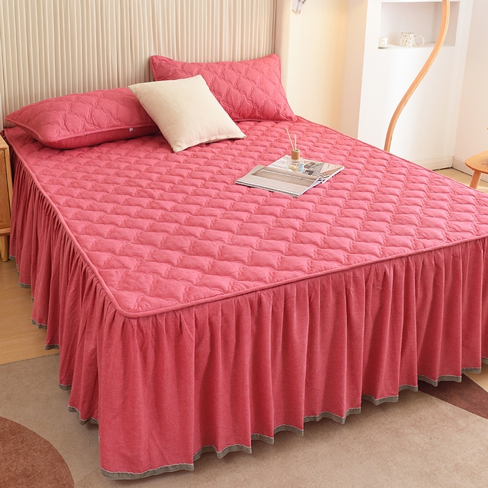 91家纺网 家纺一手货源 找家纺 3C 2024新款风车抗菌水洗棉床裙  红豆沙