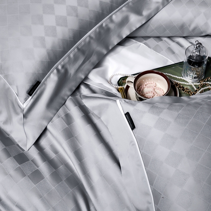 91家纺网 家纺一手货源 找家纺 U品汇 2024新款100支长绒棉提花四件套 斐乐-冰川银