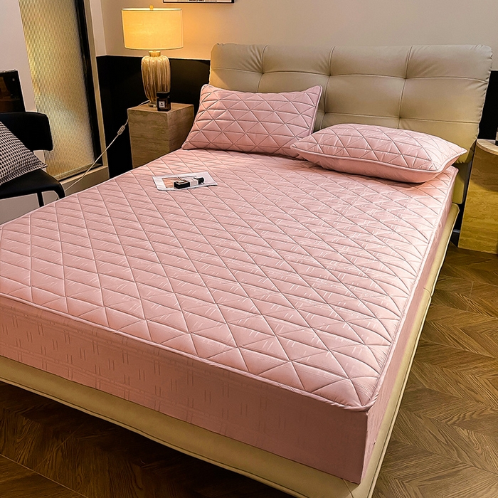 91家纺网 家纺一手货源 找家纺 3C 2024新款夹棉60提花床笠 桃粉