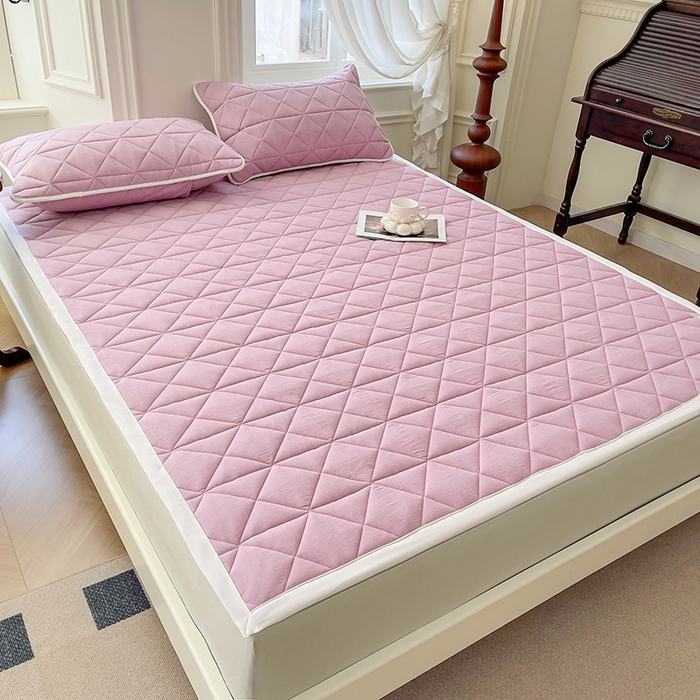 91家纺网 家纺一手货源 找家纺 3C 2024新款全棉夹棉大豆床护垫 香芋紫