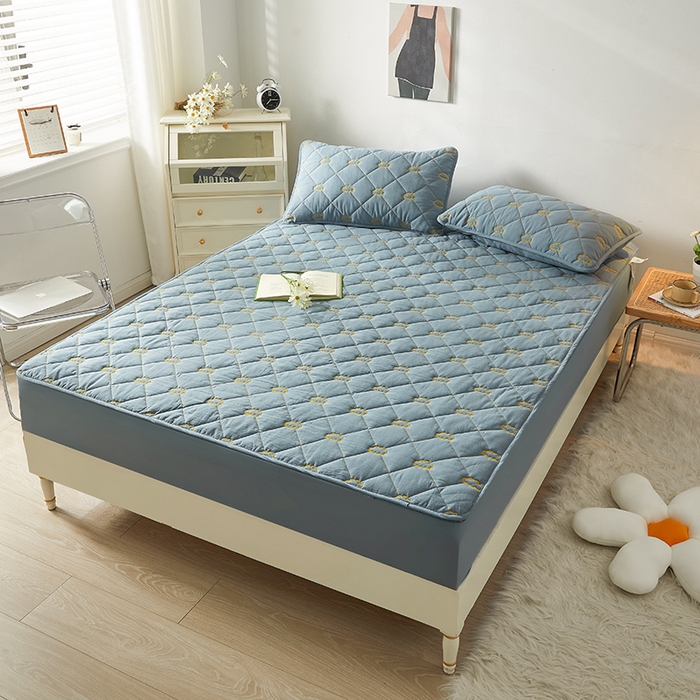 91家纺网 家纺一手货源 找家纺 3C 2024新款全棉抗菌抑菌云朵刺绣床笠 烟灰