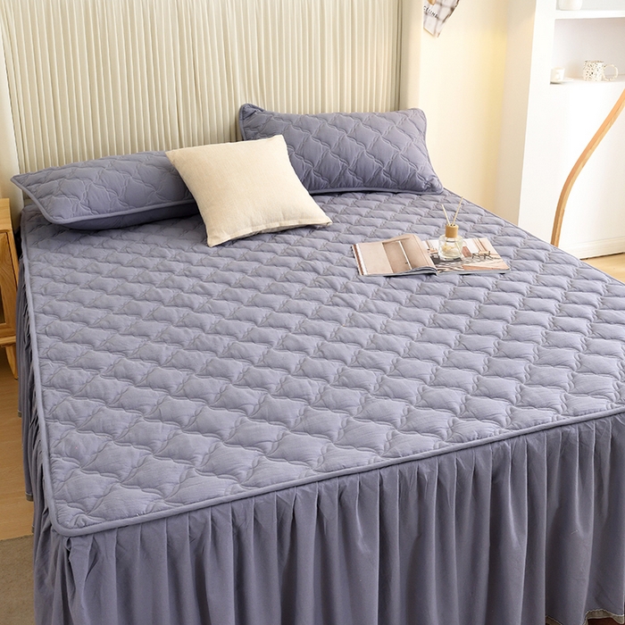 91家纺网 家纺一手货源 找家纺 3C 2024新款风车抗菌水洗棉床裙  蓝灰色