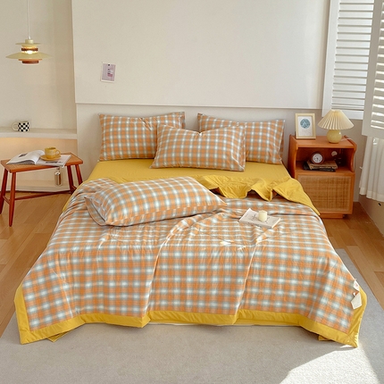 91家纺网 家纺一手货源 找家纺 莱宁 2024新款a类里外全棉色织水洗棉棉花夏被 沐夏