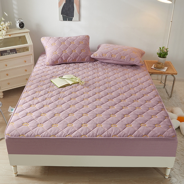 91家纺网 家纺一手货源 找家纺 3C 2024新款全棉抗菌抑菌云朵刺绣床笠 紫色