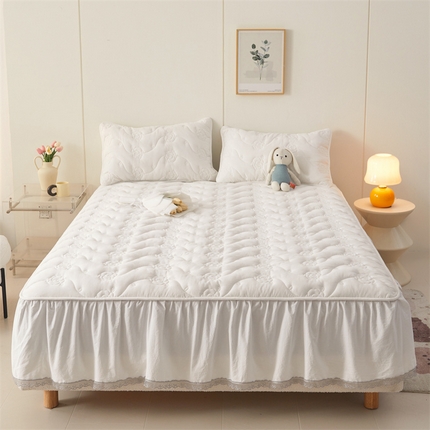 3C 2024新款玫瑰水洗棉床裙式床笠 奶昔白