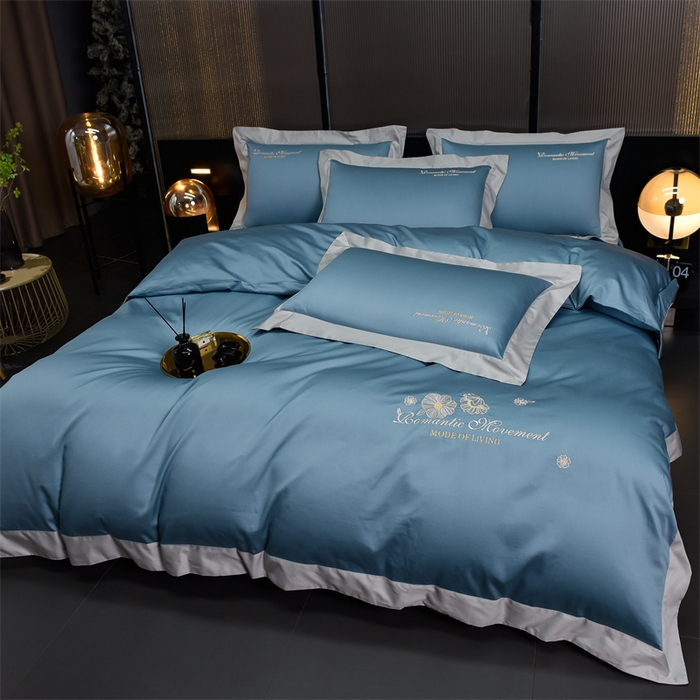 91家纺网 家纺一手货源 找家纺 瑞驰家纺2024新款长绒棉绣花四件套伊莎贝尔系列 伊莎贝尔-繁星蓝