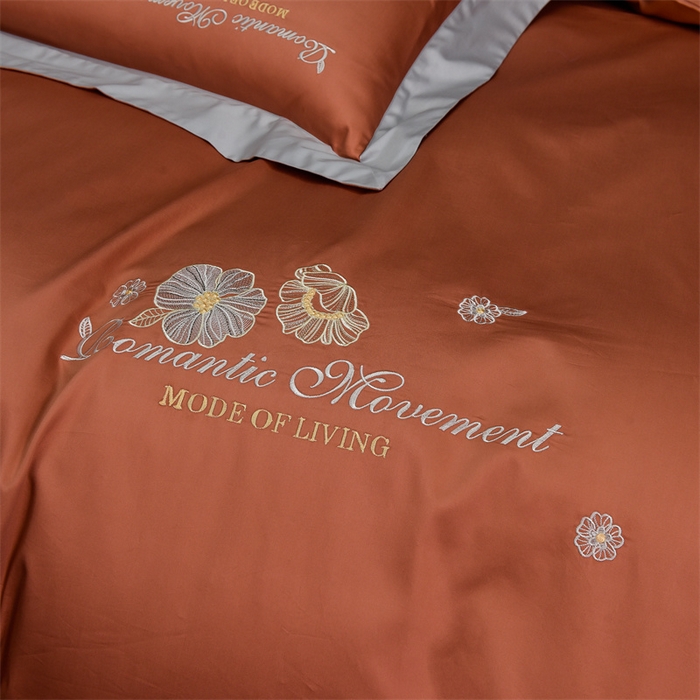 91家纺网 家纺一手货源 找家纺 瑞驰家纺2024新款长绒棉绣花四件套伊莎贝尔系列 伊莎贝尔-珊瑚橙