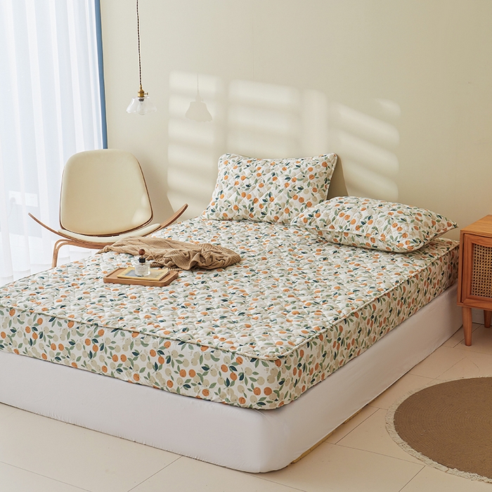 91家纺网 家纺一手货源 找家纺 3C 2024新款全棉水洗棉印花大豆床笠 小橙子