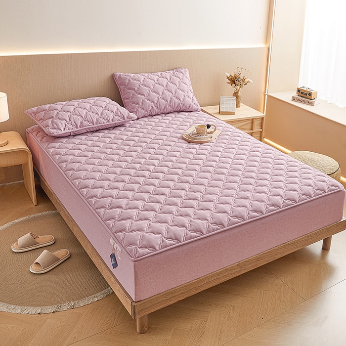 91家纺网 家纺一手货源 找家纺 3C 2024新款全棉色织水洗绵抗菌床笠 浅紫色