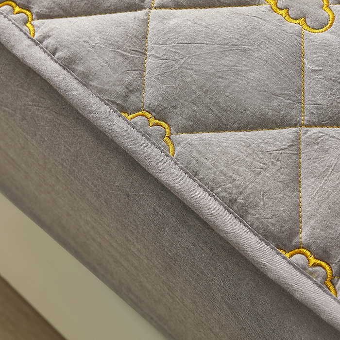 91家纺网 家纺一手货源 找家纺 3C 2024新款全棉抗菌抑菌云朵刺绣床笠 冰山灰