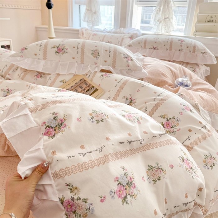 91家纺网 家纺一手货源 找家纺 简宜家居（朝初家纺） 2025新款40支斜纹全棉花边款四件套 粉色色卡