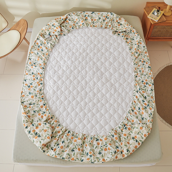 91家纺网 家纺一手货源 找家纺 3C 2024新款全棉水洗棉印花大豆床笠 小橙子