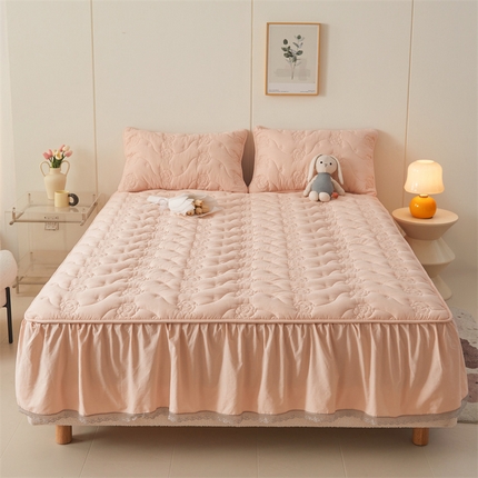 3C 2024新款玫瑰水洗棉床裙式床笠 典雅玉