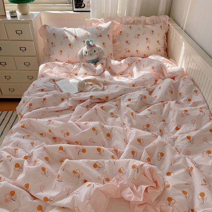 91家纺网 家纺一手货源 找家纺 （总）顾里家纺 2024新款韩系治愈小清新花边氧气泡泡棉夏被四件套