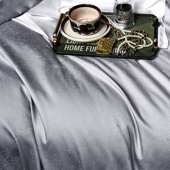 91家纺网 家纺一手货源 找家纺 U品汇 2024新款100支长绒棉提花四件套 莱雅-冰川银