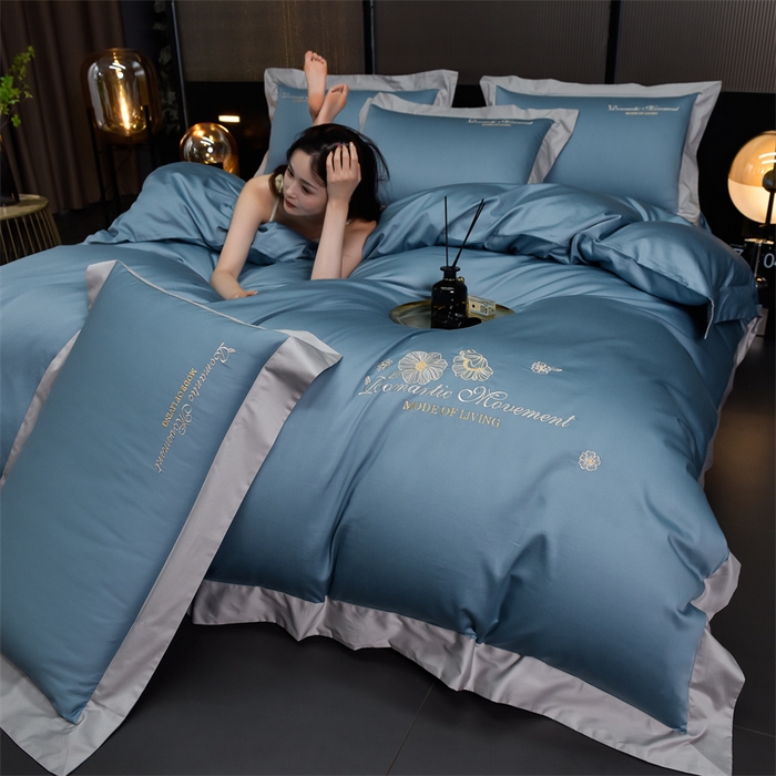 91家纺网 家纺一手货源 找家纺 瑞驰家纺2024新款长绒棉绣花四件套伊莎贝尔系列 伊莎贝尔-繁星蓝