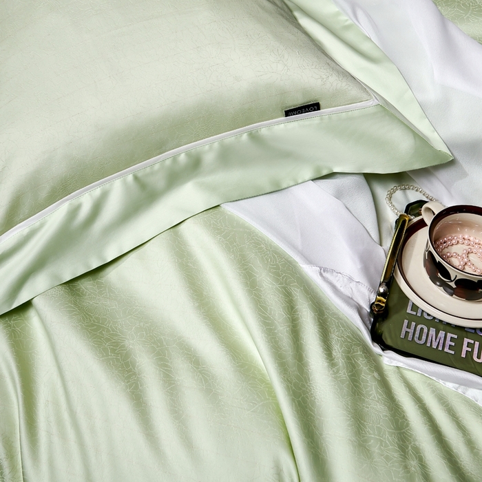 91家纺网 家纺一手货源 找家纺 U品汇 2024新款100支长绒棉提花四件套 莱雅-青翠绿