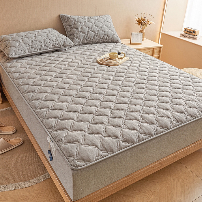 91家纺网 家纺一手货源 找家纺 3C 2024新款全棉色织水洗绵抗菌床笠 冰山灰