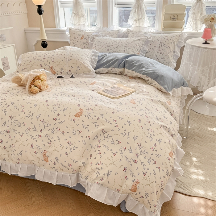 91家纺网 家纺一手货源 找家纺 简宜家居（朝初家纺） 2025新款40支斜纹全棉花边款四件套 一只甜甜兔