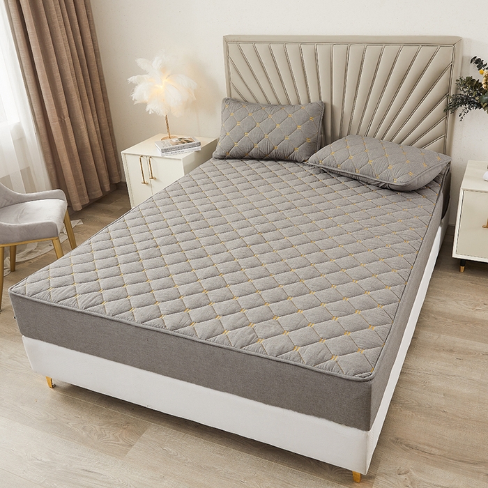 91家纺网 家纺一手货源 找家纺 3C 2024新款H标刺绣床笠 冰山灰