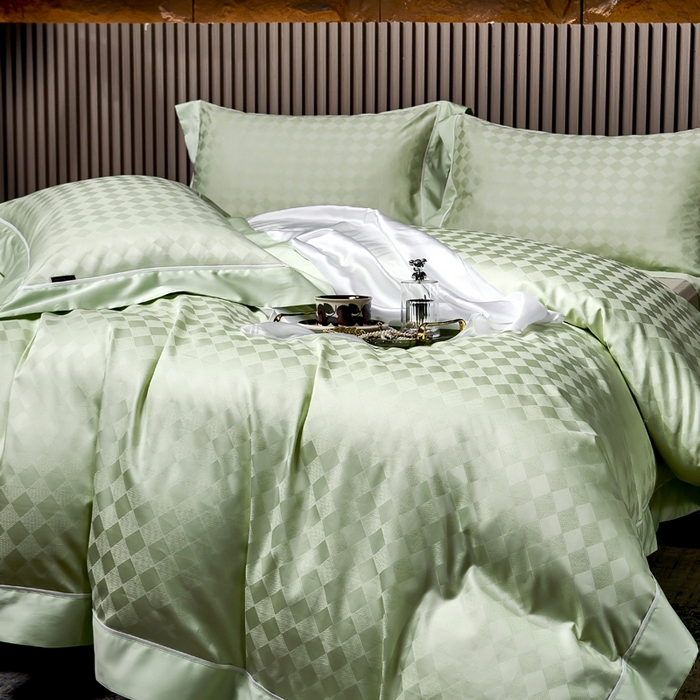 91家纺网 家纺一手货源 找家纺 U品汇 2024新款100支长绒棉提花四件套 斐乐-青翠绿