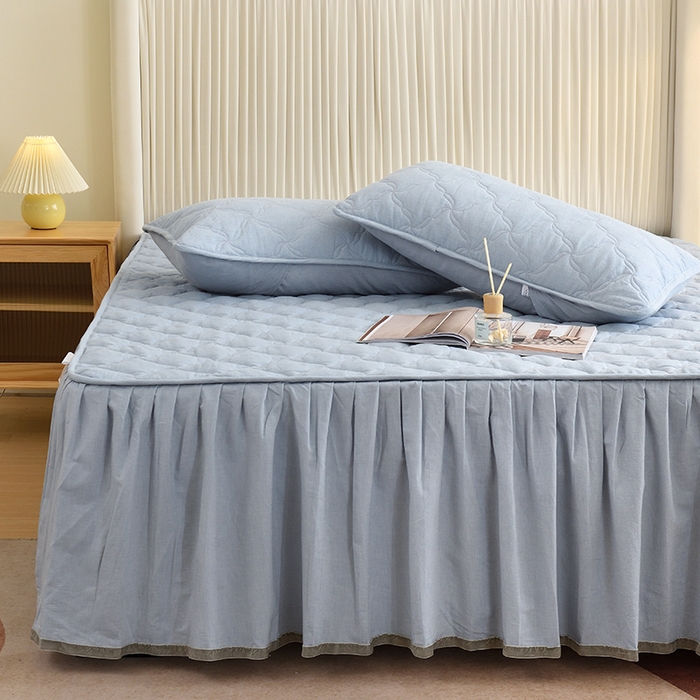 91家纺网 家纺一手货源 找家纺 3C 2024新款风车抗菌水洗棉床裙  浅蓝色