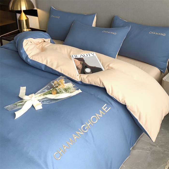 91家纺网 家纺一手货源 找家纺 （总）小久久（小九九） 2024新款时尚简约刺绣磨毛四件套-凯莉丝系列